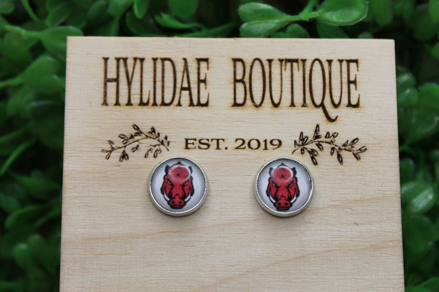 Arkansas Razorbacks Red Pig Glass Stud Earrings