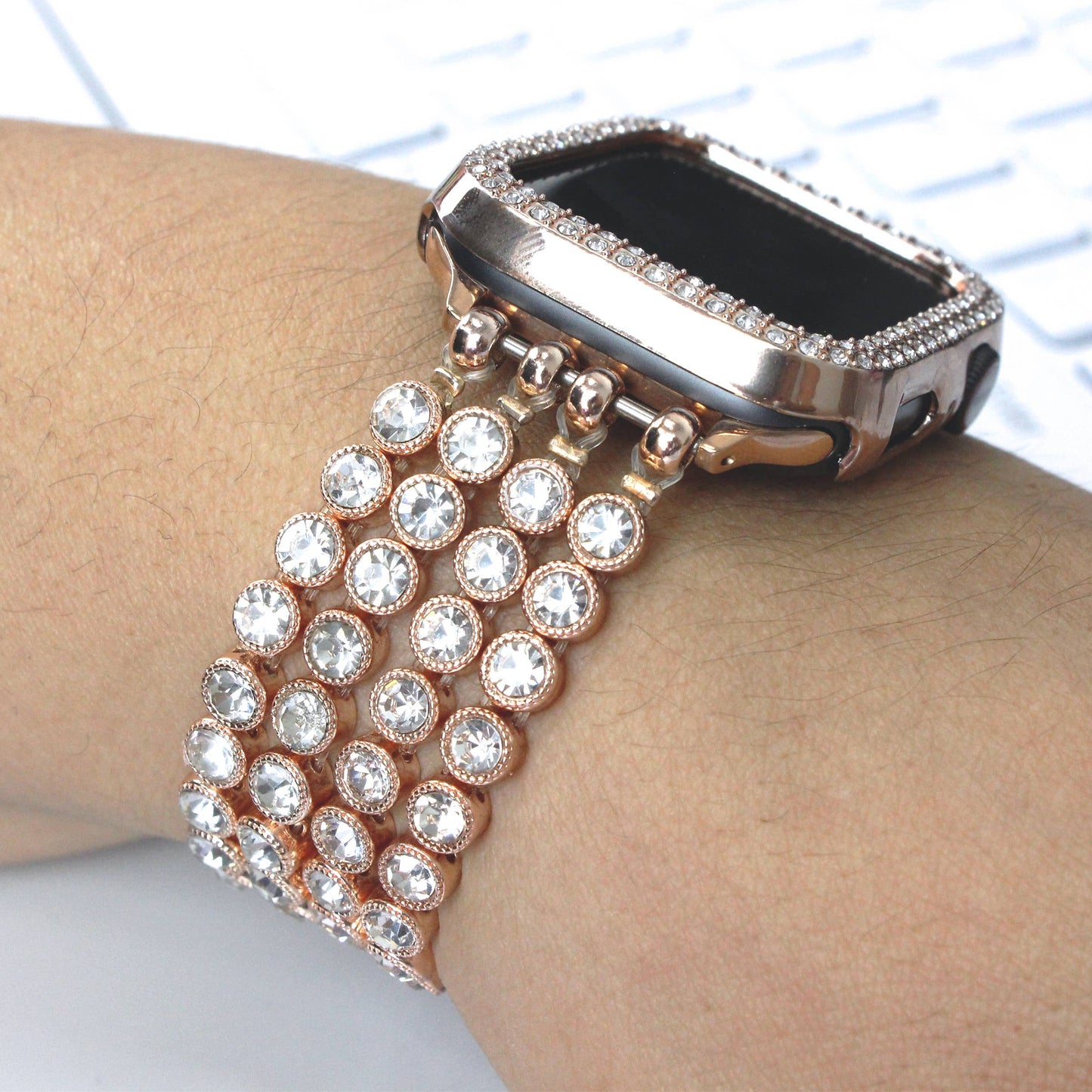 Crystal Diamond Bling CZ Silver Stretch Elastic Apple Watch