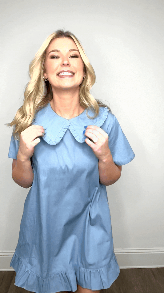 Chambray Dress with Wide Collar