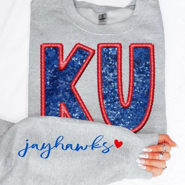 Kansas Jayhawks Faux Sequins Crewneck