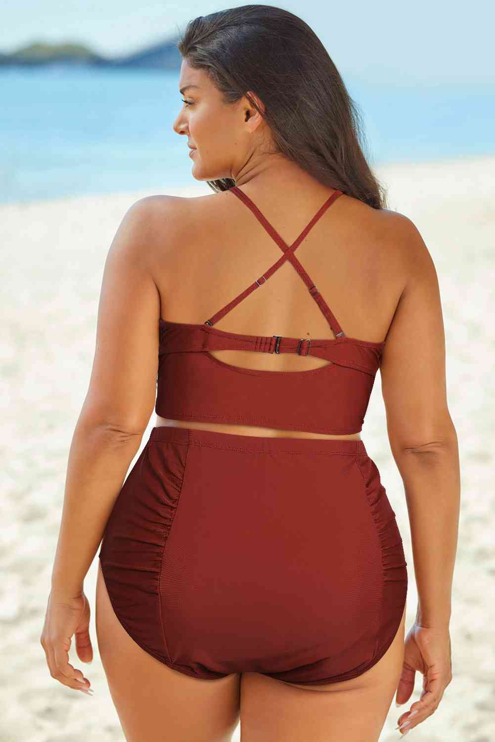 Halter Neck Crisscross Ruched Two-Piece Swimsuit