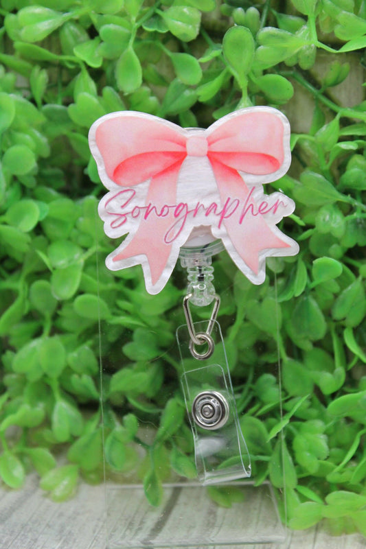 Sonographer Pink Bow Badge/ID Holder Reel