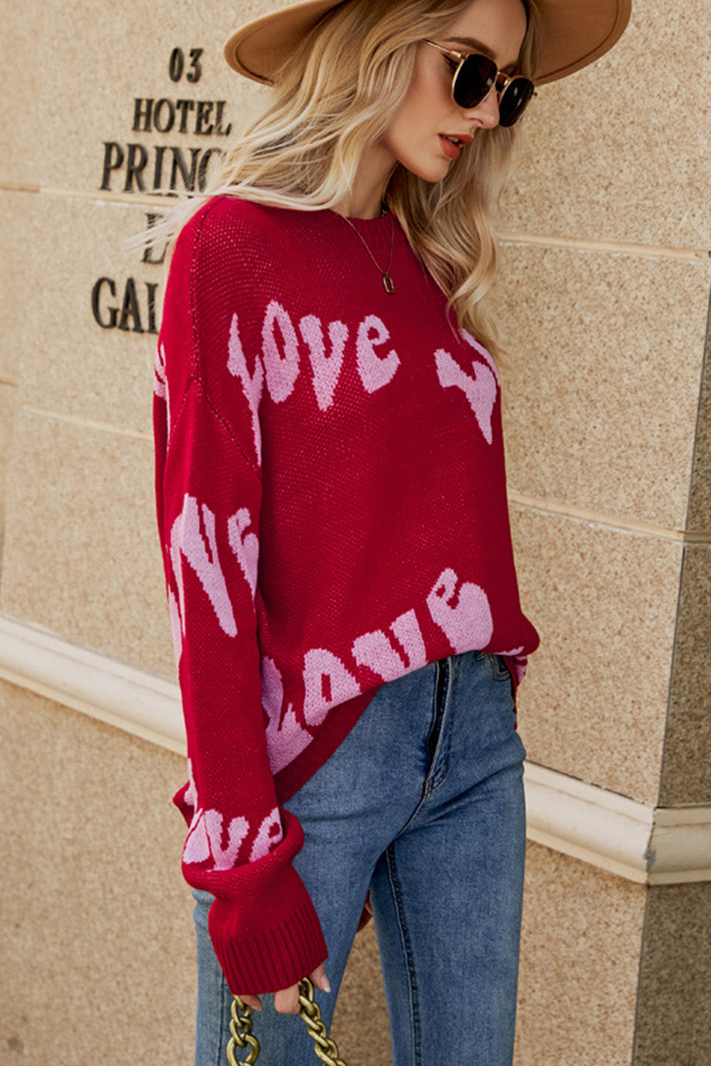 Red Valentine LOVE Slouchy Drop Sleeve Sweater