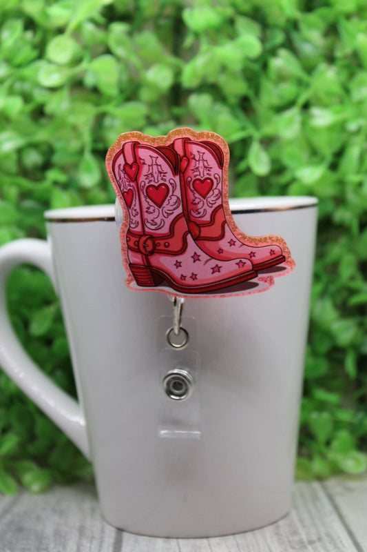 Pink Western Boots • Badge/ID Holder