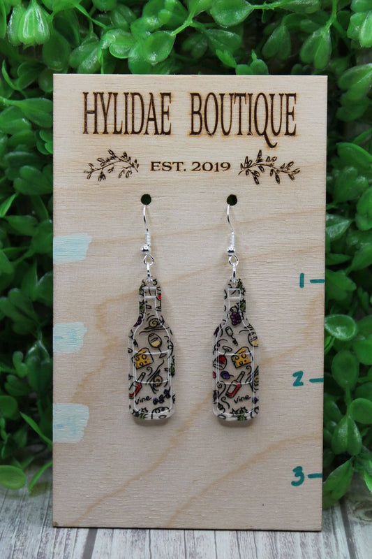 Wine & Grapes Bottle Dangle Earrings