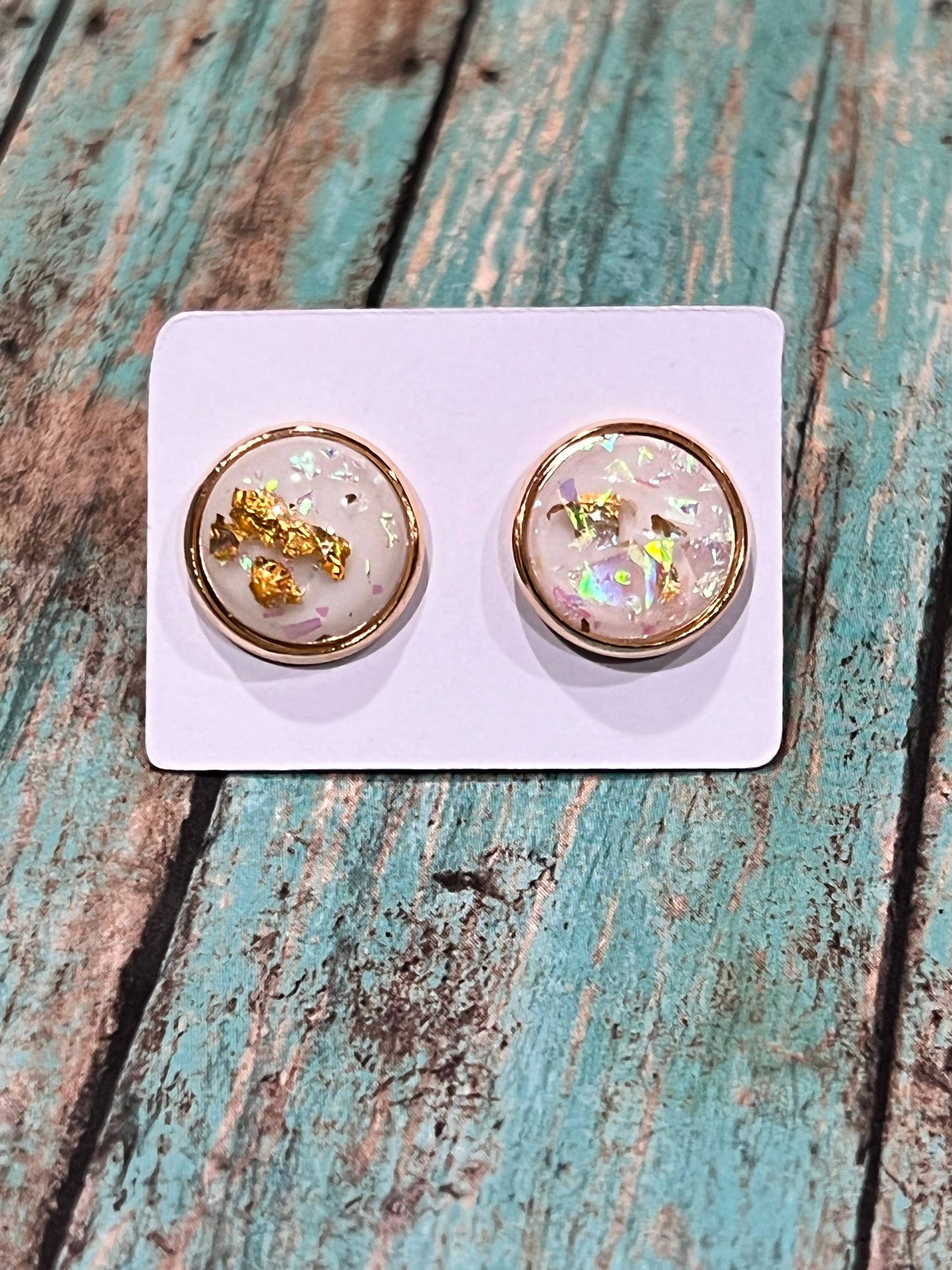 White Earring Gold Foil Stud Earrings