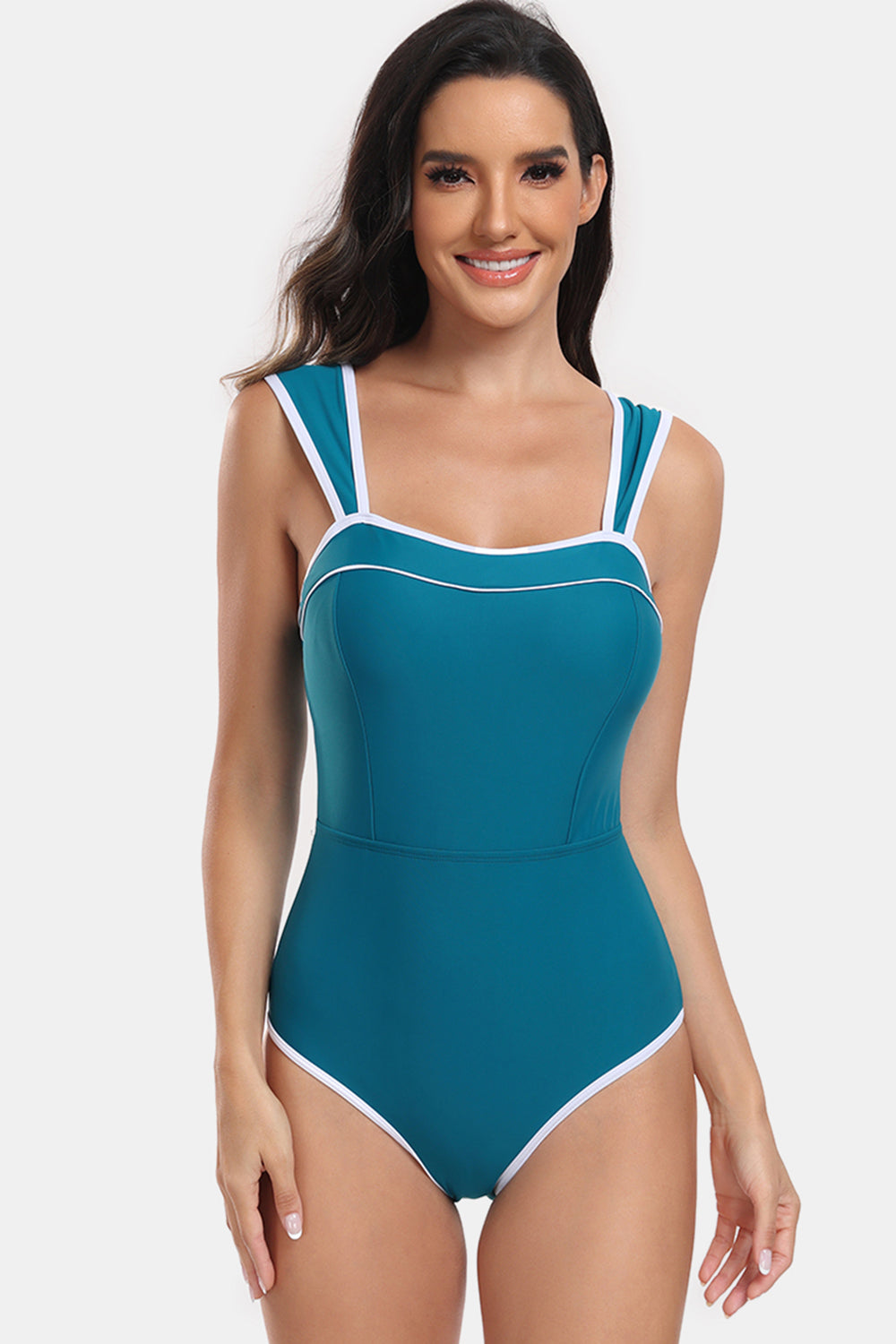 Contrast Trim Wide Strap One-Piece Swimwear