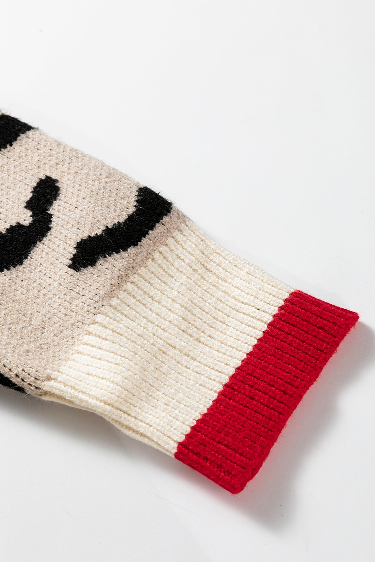 Khaki Leopard Pattern V-Neck Contrast Rib Knitted Sweater