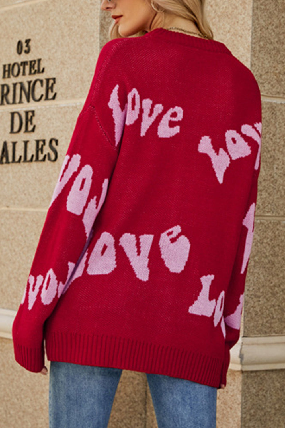 Red Valentine LOVE Slouchy Drop Sleeve Sweater