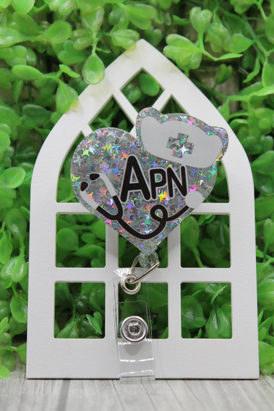 APN Silver Confetti Heart • Badge/ID Holder with Alligator