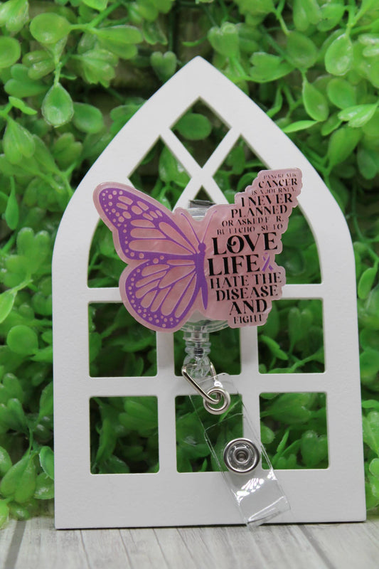 Pancreatic Cancer Butterfly • Badge/ID Holder with Alligator