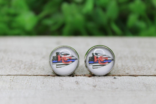 Football KC Blue Line Flag Arrow Glass Stud Earrings