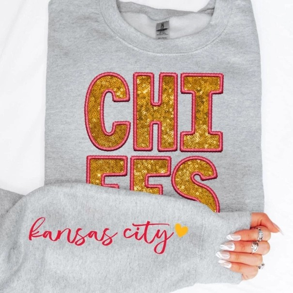 KC Chiefs Faux Sequins Crewneck