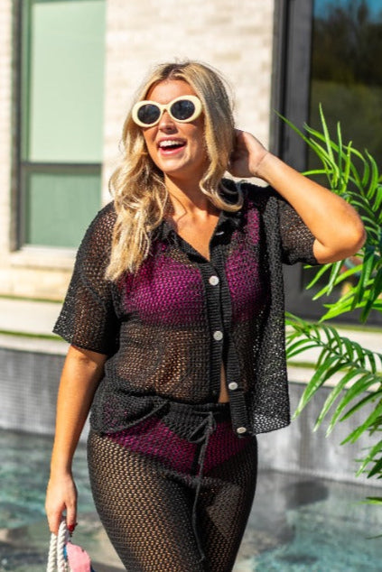 Cover-Up Crochet Shirt, Black