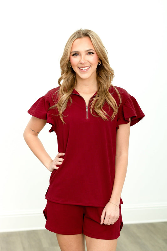 Maroon Knit Shorts