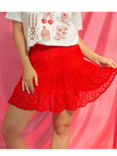 Lace Skirt with Shorts, Red