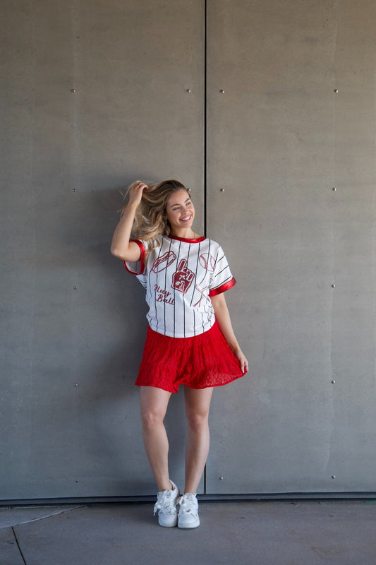 Lace Skirt with Shorts, Red