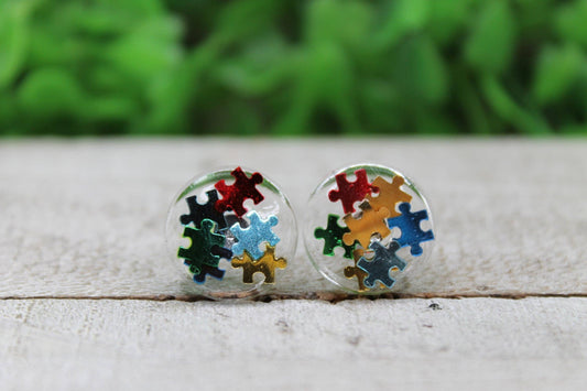 Autism Awareness Circle Stud Earrings