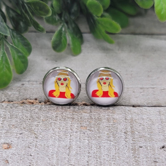 Chiefs Taylor Swift | 12mm Glass Stud Earrings | Hypoallergenic