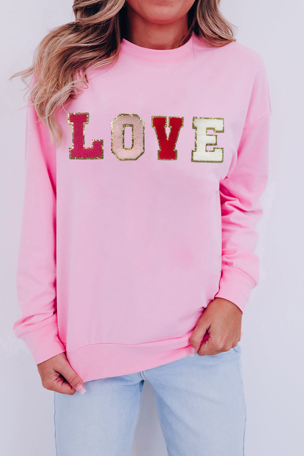 Pink Valentine LOVE Sequin Letter Graphic Sweatshirt