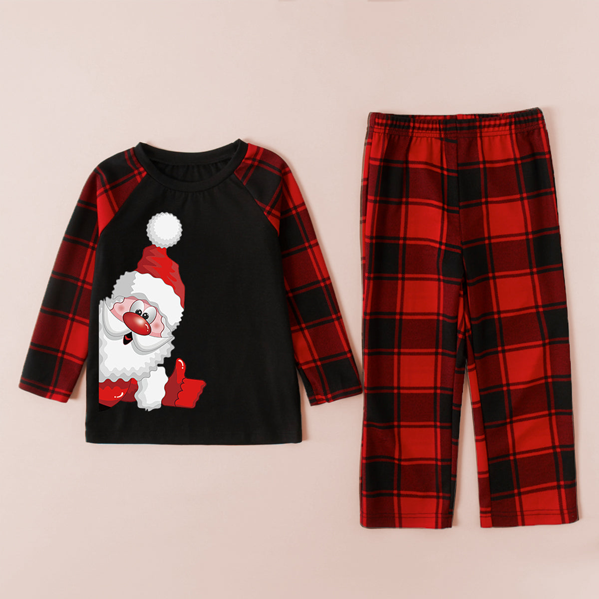 Santa Graphic Top and Plaid Pants Set