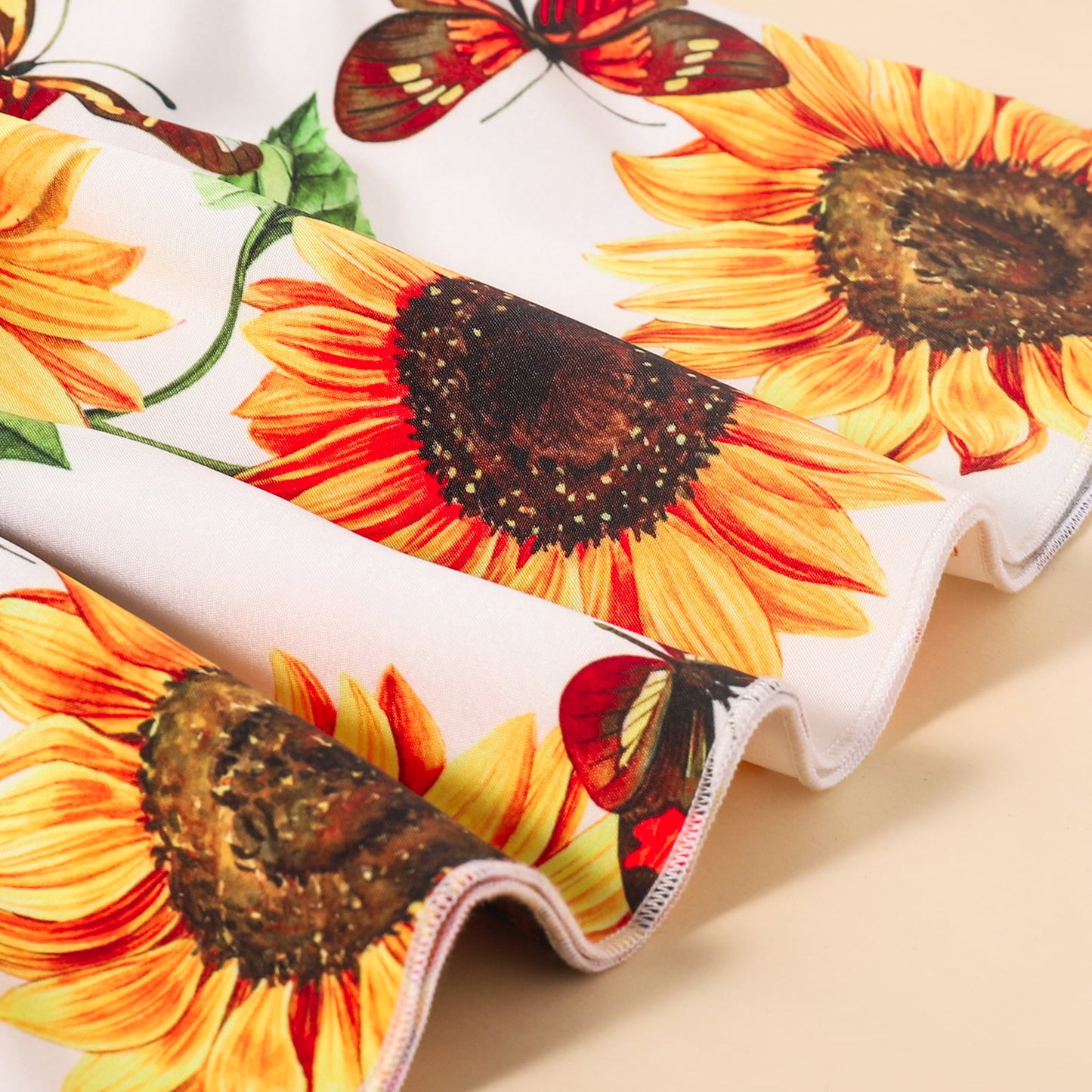 Sunflower Print Smocked Tie Shoulder Dress