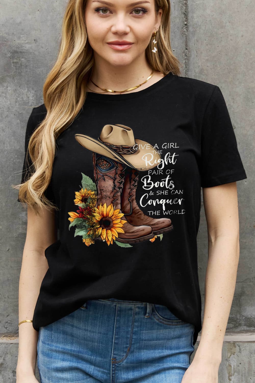 Simply Love Full Size Cowboy Hat & Boots Graphic Cotton Tee