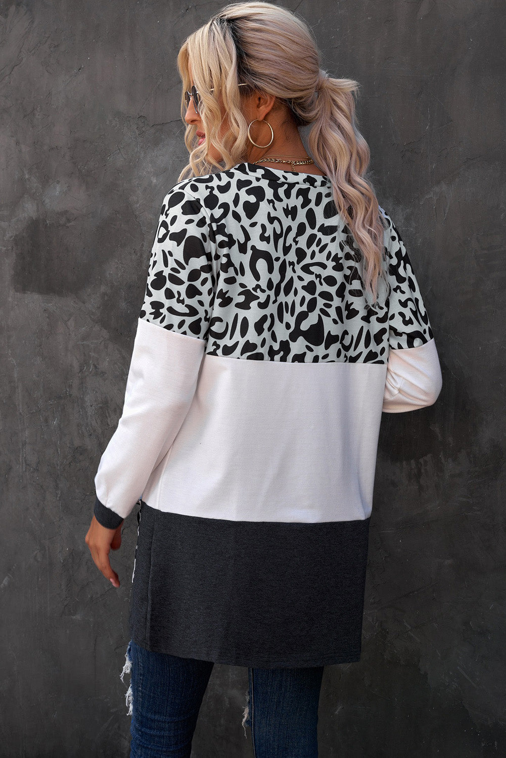 Leopard Print Color Block Longline Cardigan