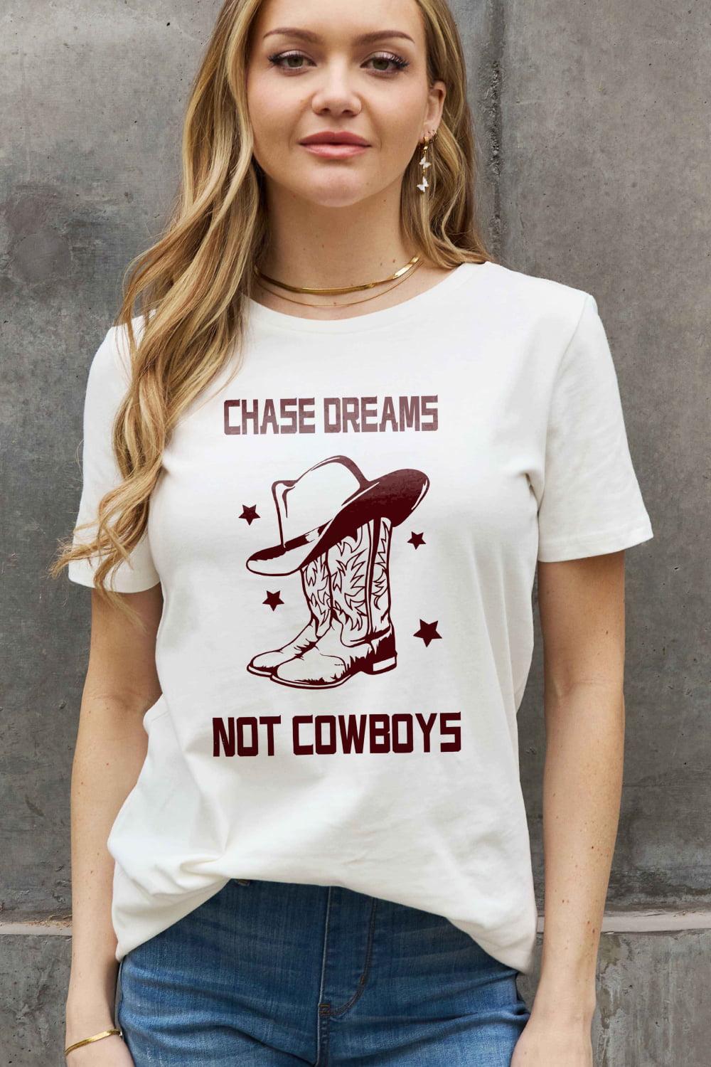 Simply Love Full Size CHASE DREAMS NOT COWBOYS Graphic Cotton Tee