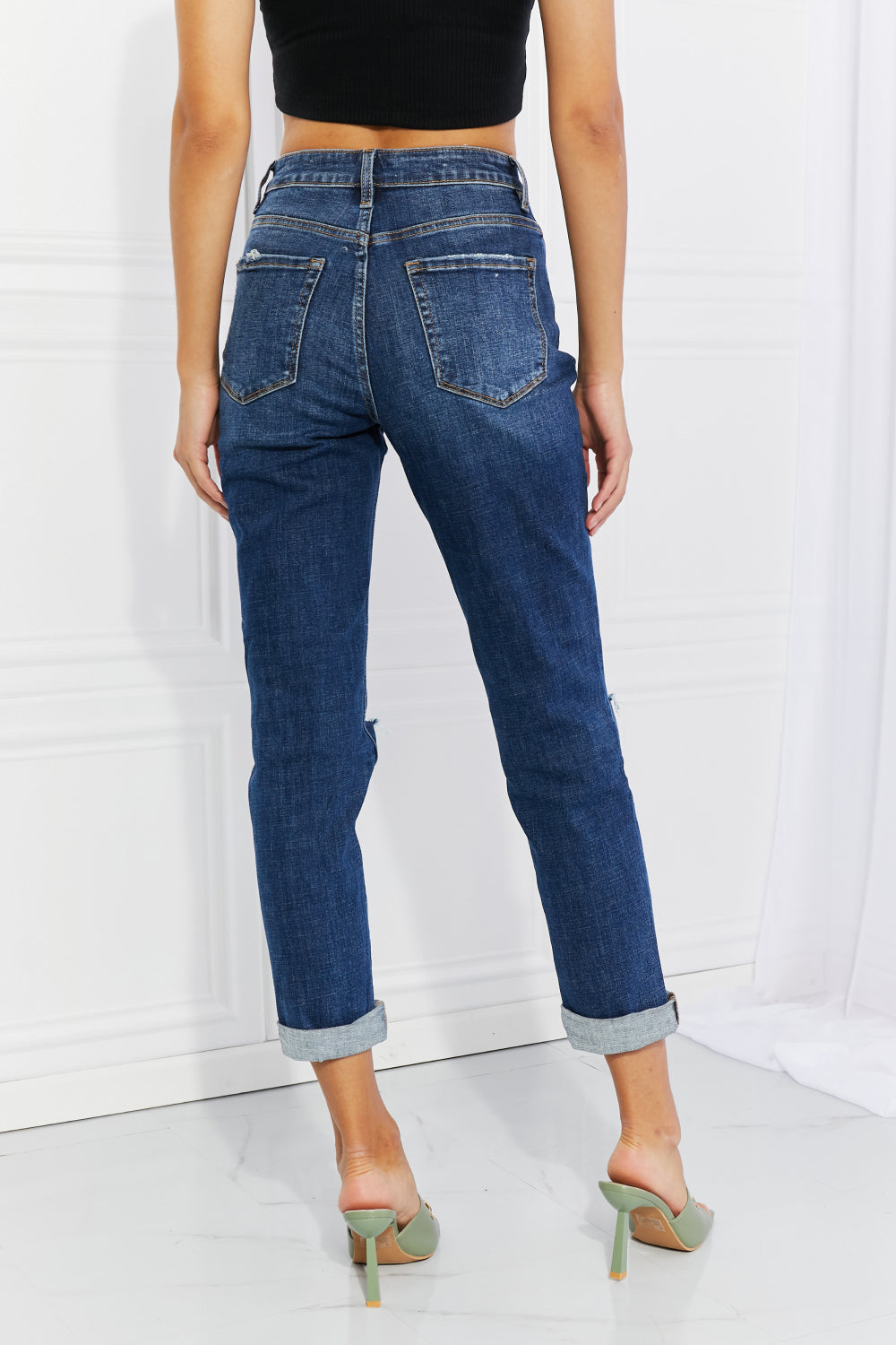 Vervet by Flying Monkey Full Size Distressed Cropped Jeans with Pockets