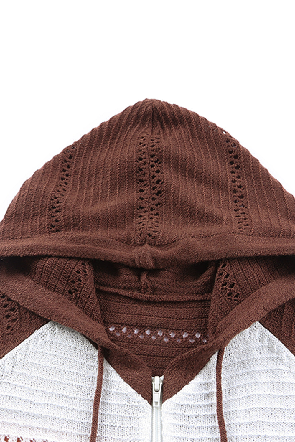 Zip-Up Raglan Sleeve Openwork Hooded Cardigan