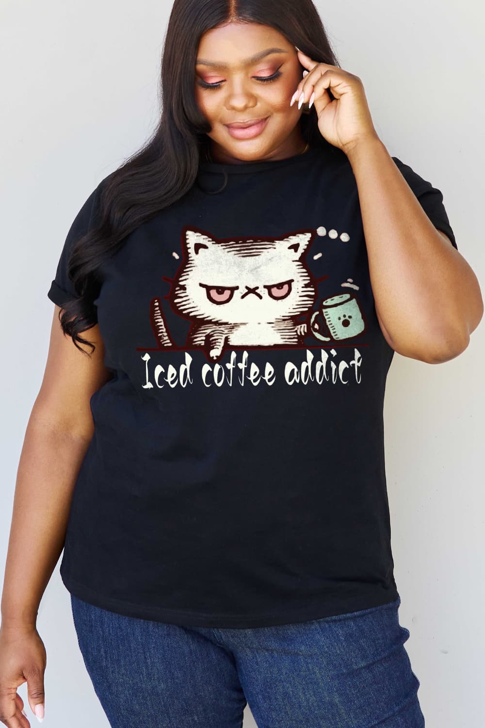 Simply Love Full Size ICED COFFEE ADDICT Graphic Cotton Tee