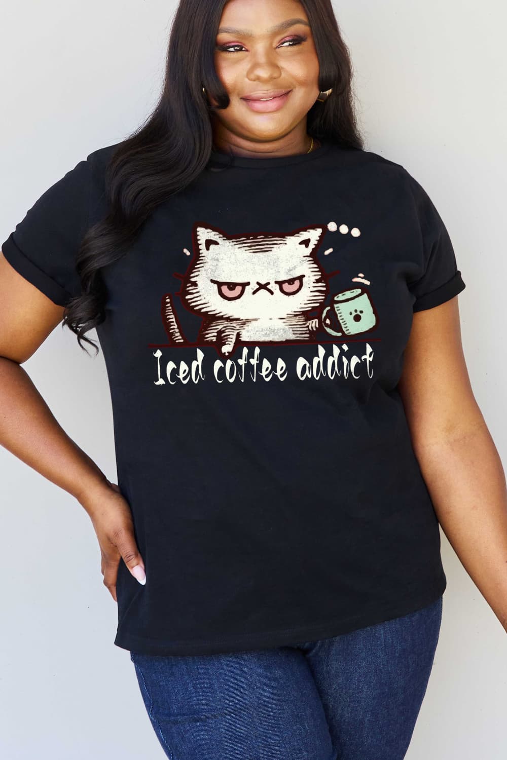 Simply Love Full Size ICED COFFEE ADDICT Graphic Cotton Tee